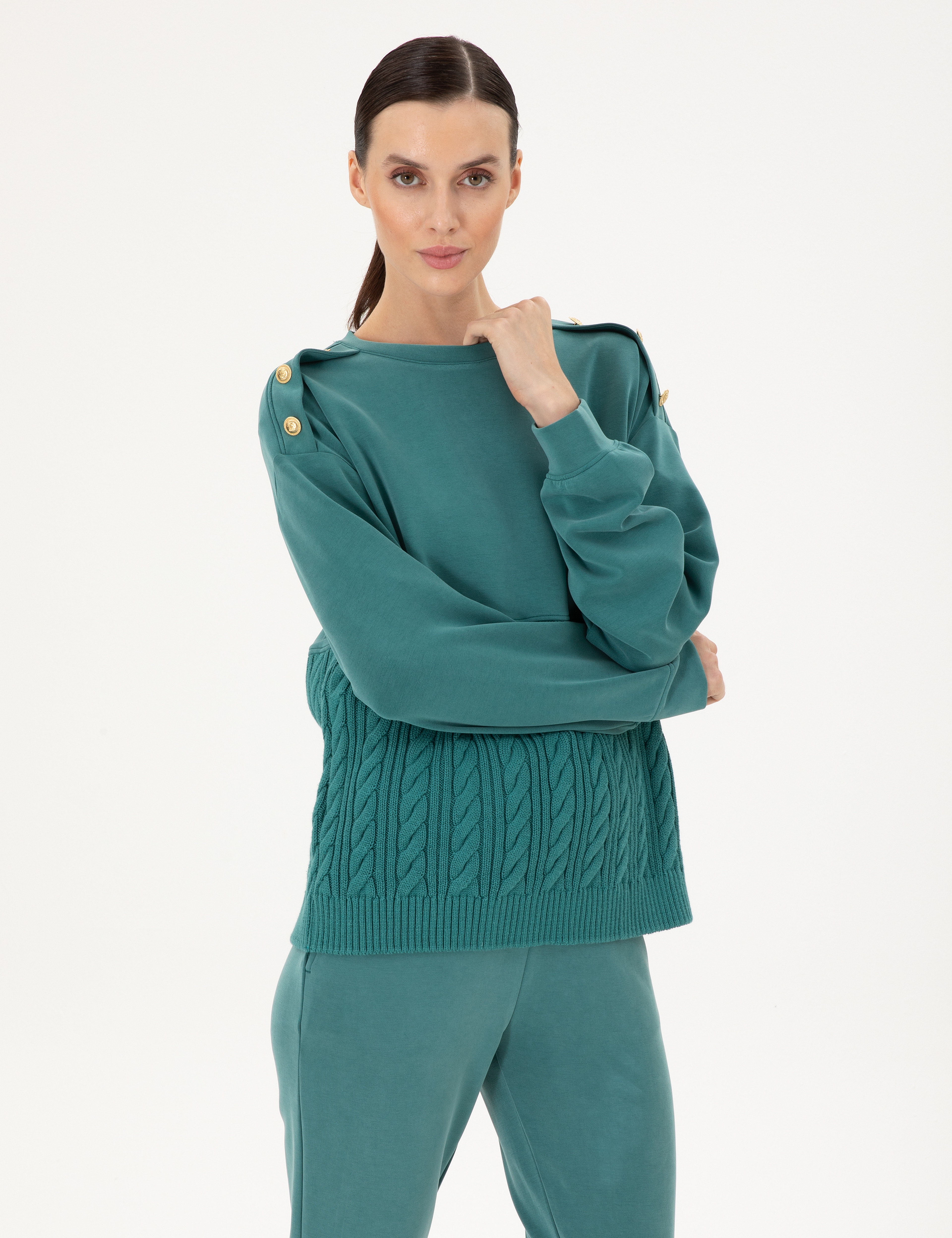 Koyu Yeşil Regular Fit Modal Kumaş Sweatshirt - Image 1
