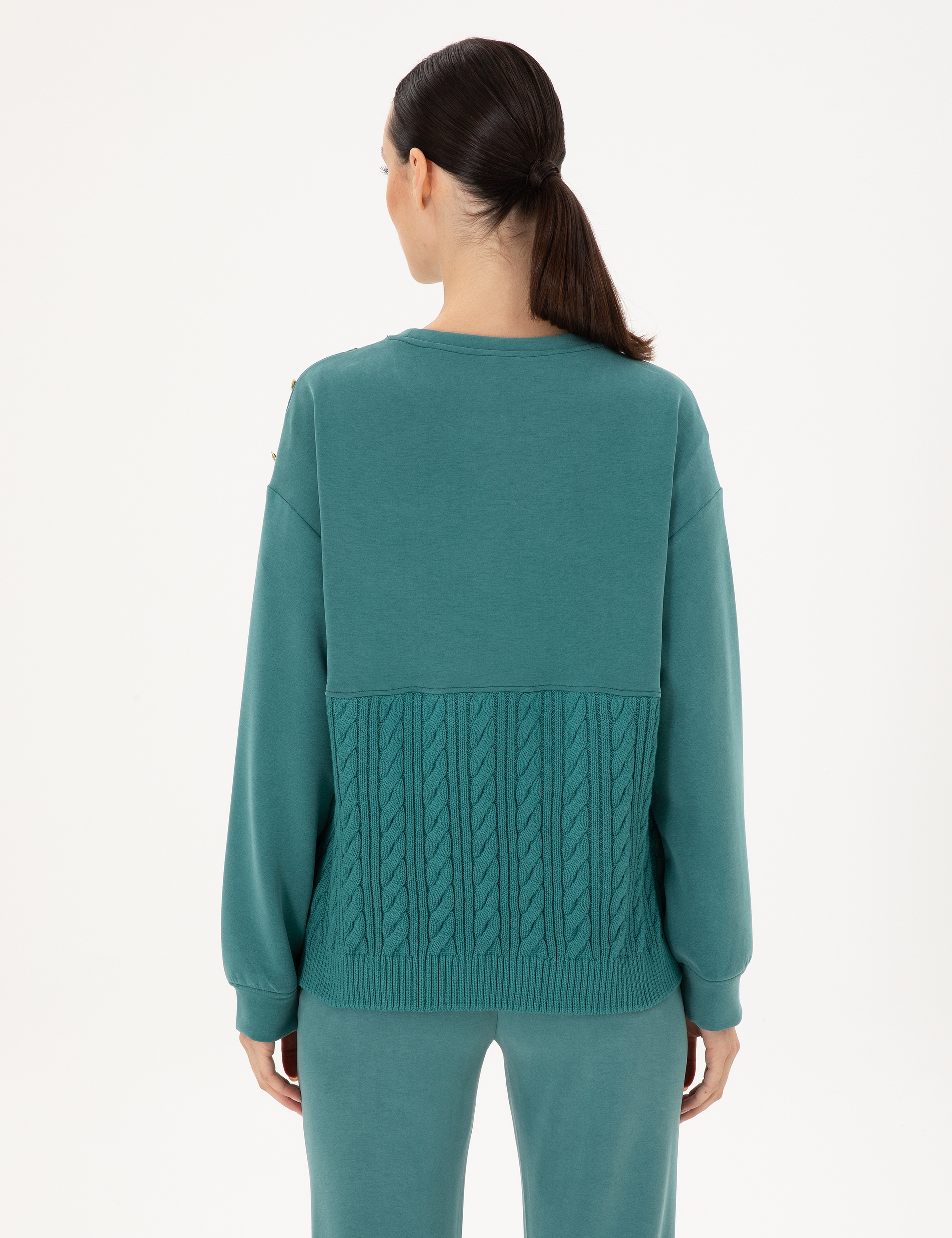 Koyu Yeşil Regular Fit Modal Kumaş Sweatshirt - Image 5