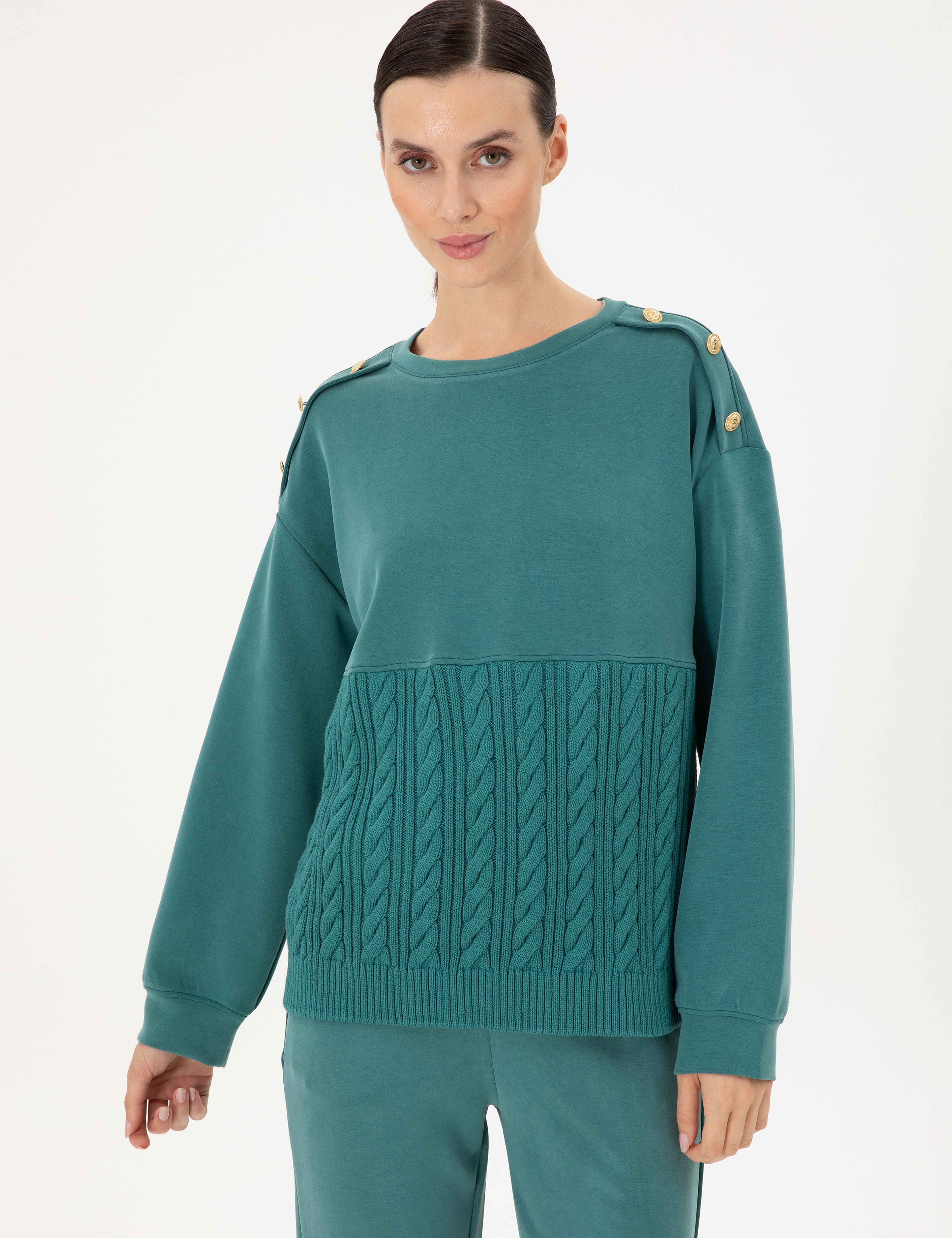 Koyu Yeşil Regular Fit Modal Kumaş Sweatshirt