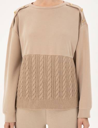 Bej Regular Fit Modal Kumaş Sweatshirt