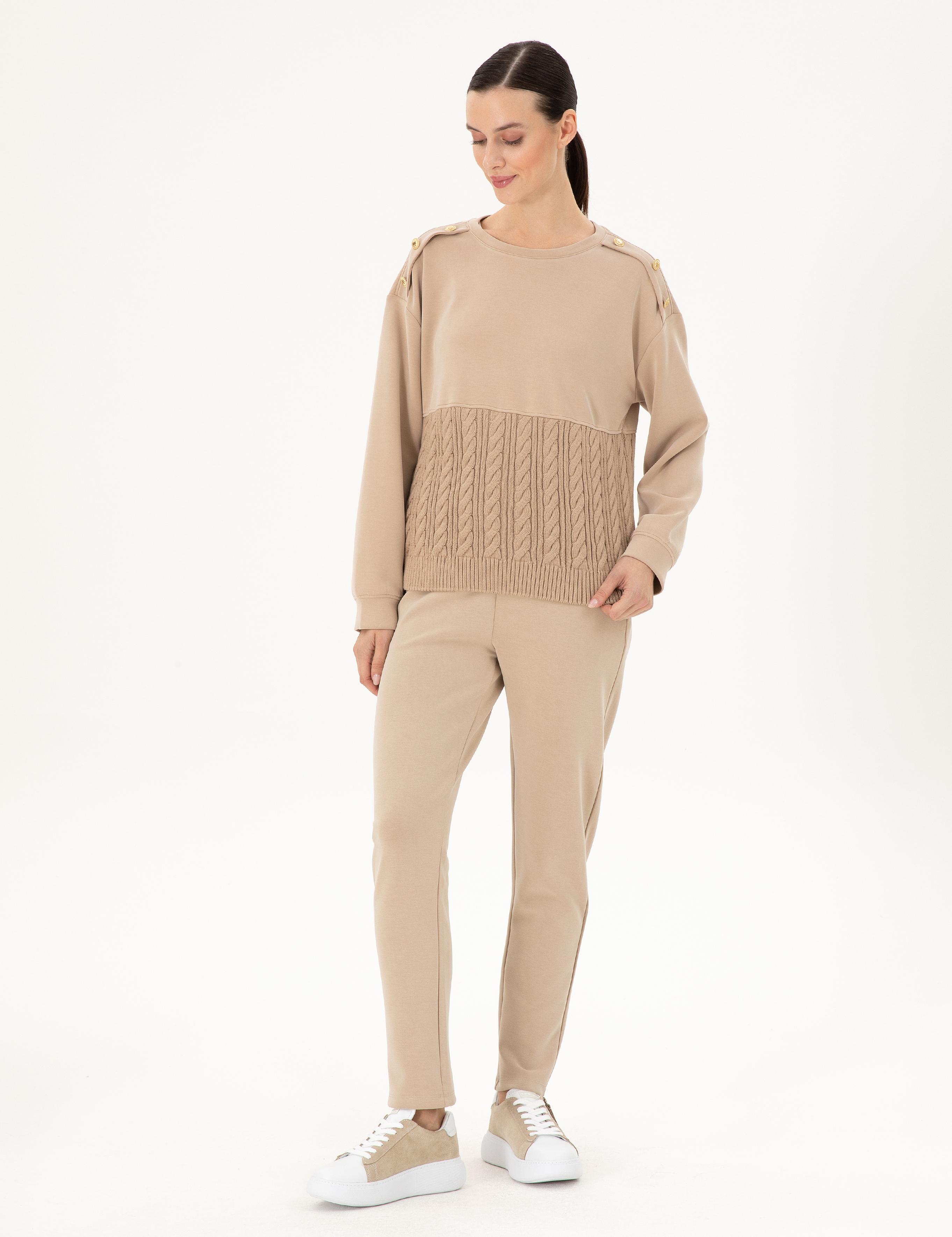 Bej Regular Fit Modal Kumaş Sweatshirt