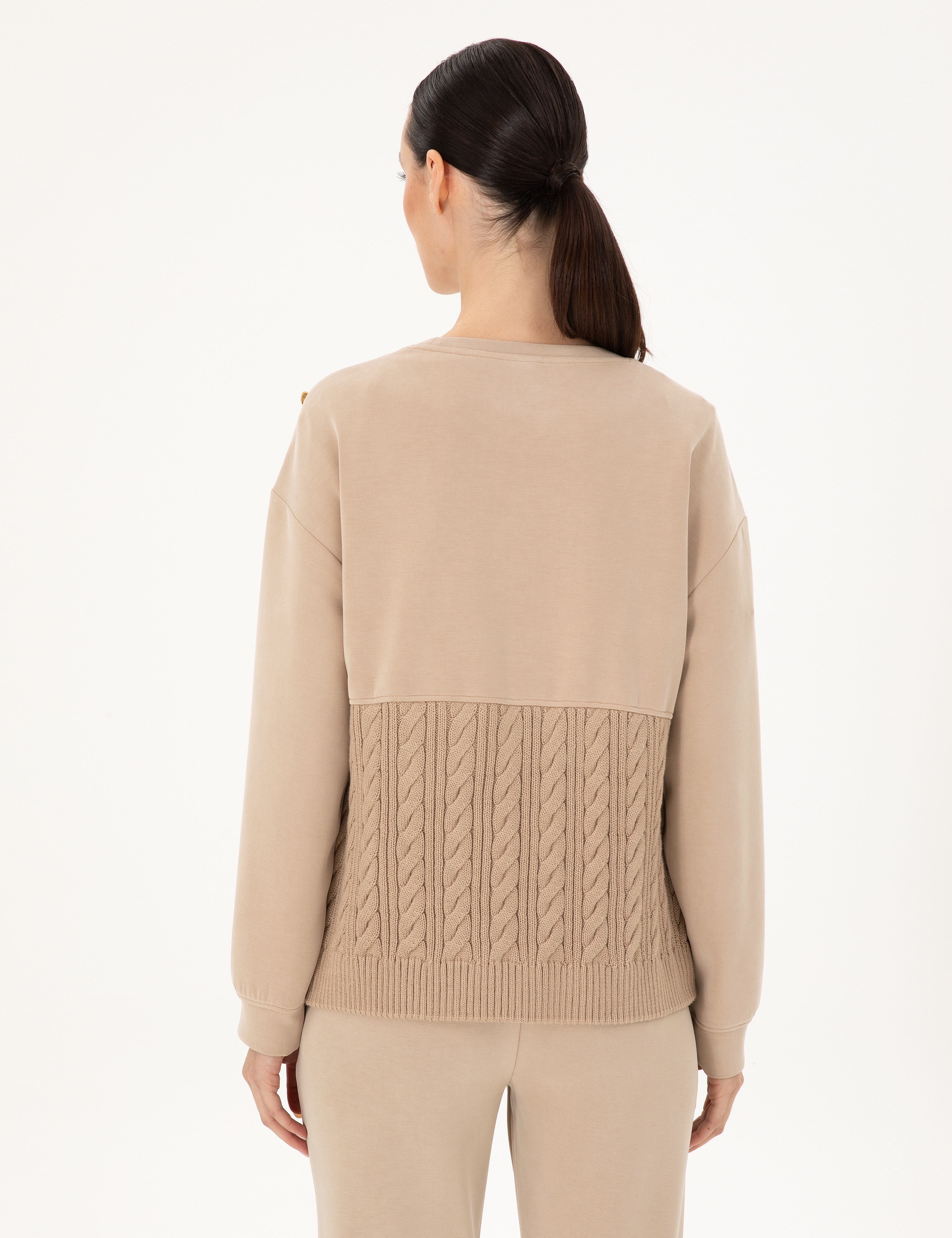 Bej Regular Fit Modal Kumaş Sweatshirt