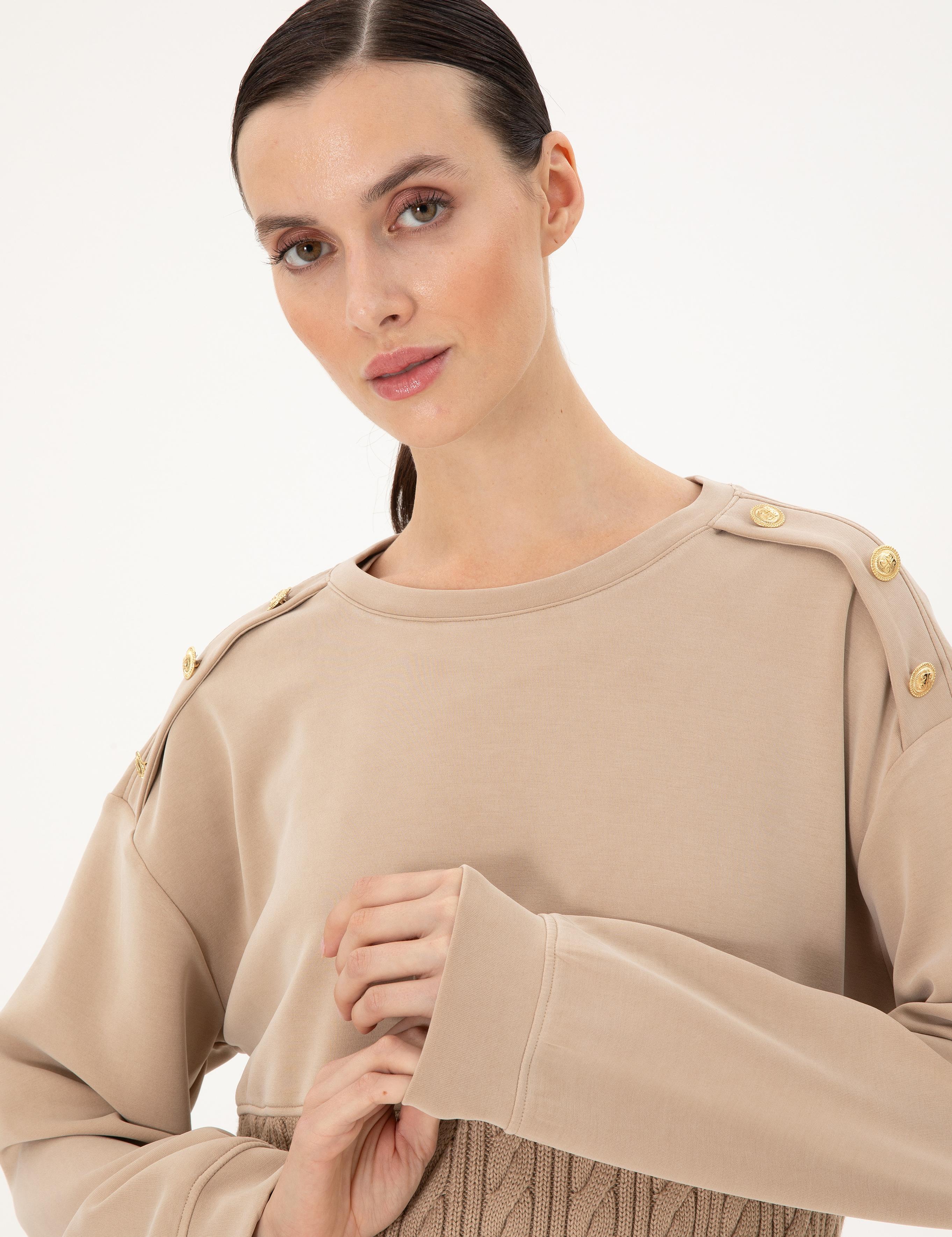 Bej Regular Fit Modal Kumaş Sweatshirt