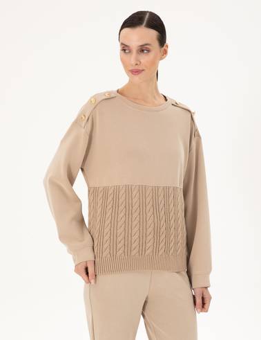 Bej Regular Fit Modal Kumaş Sweatshirt