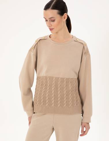 Bej Regular Fit Modal Kumaş Sweatshirt