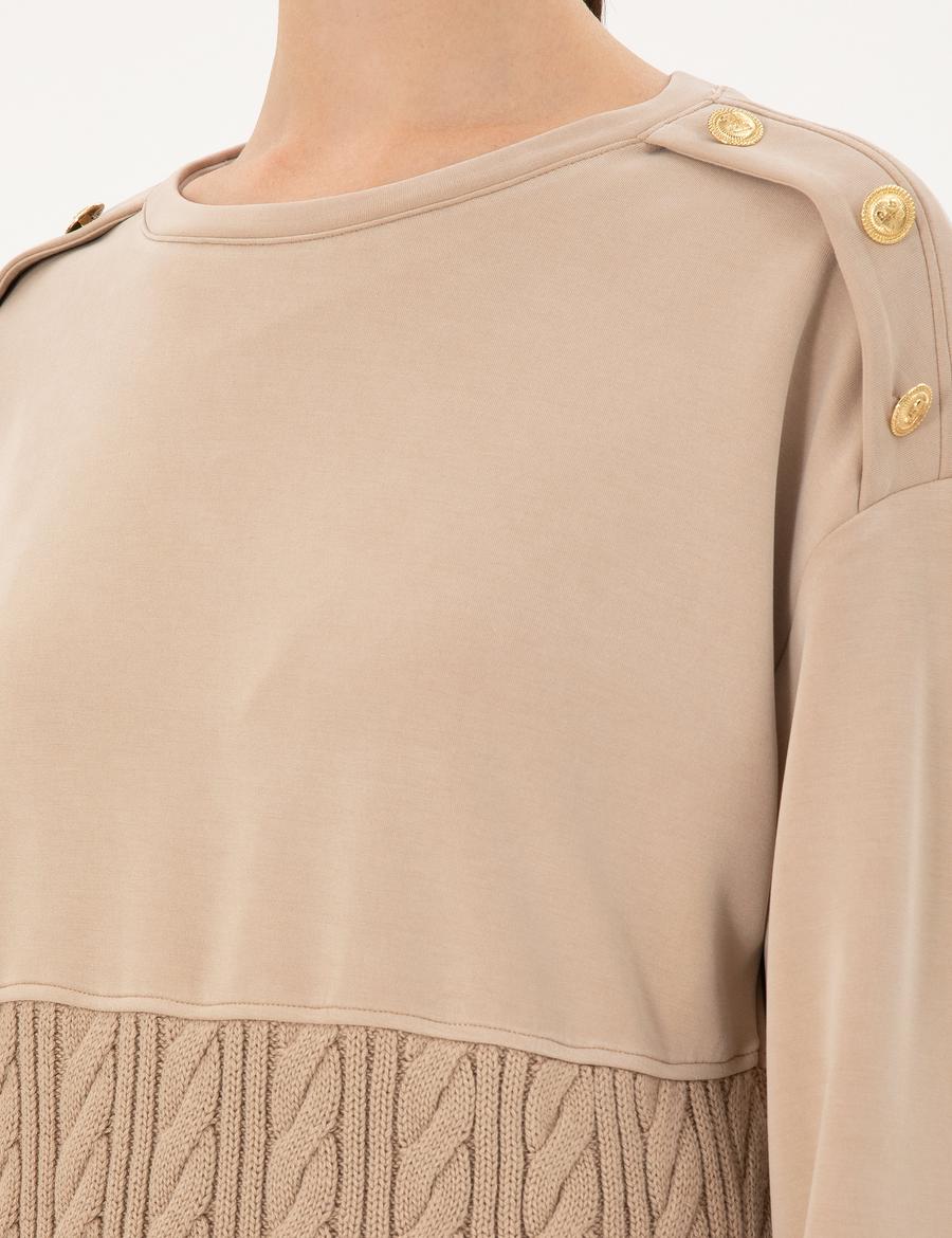 Bej Regular Fit Modal Kumaş Sweatshirt