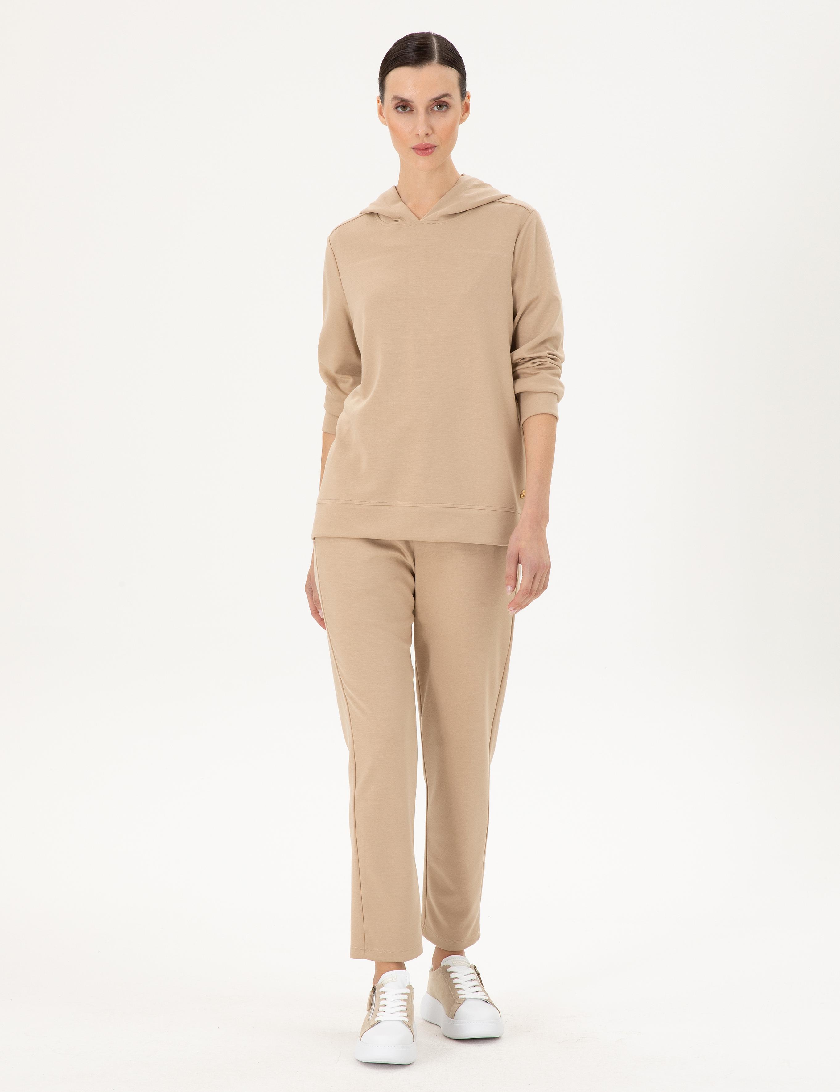 Bej Oversize Modal Kumaş Sweatshirt