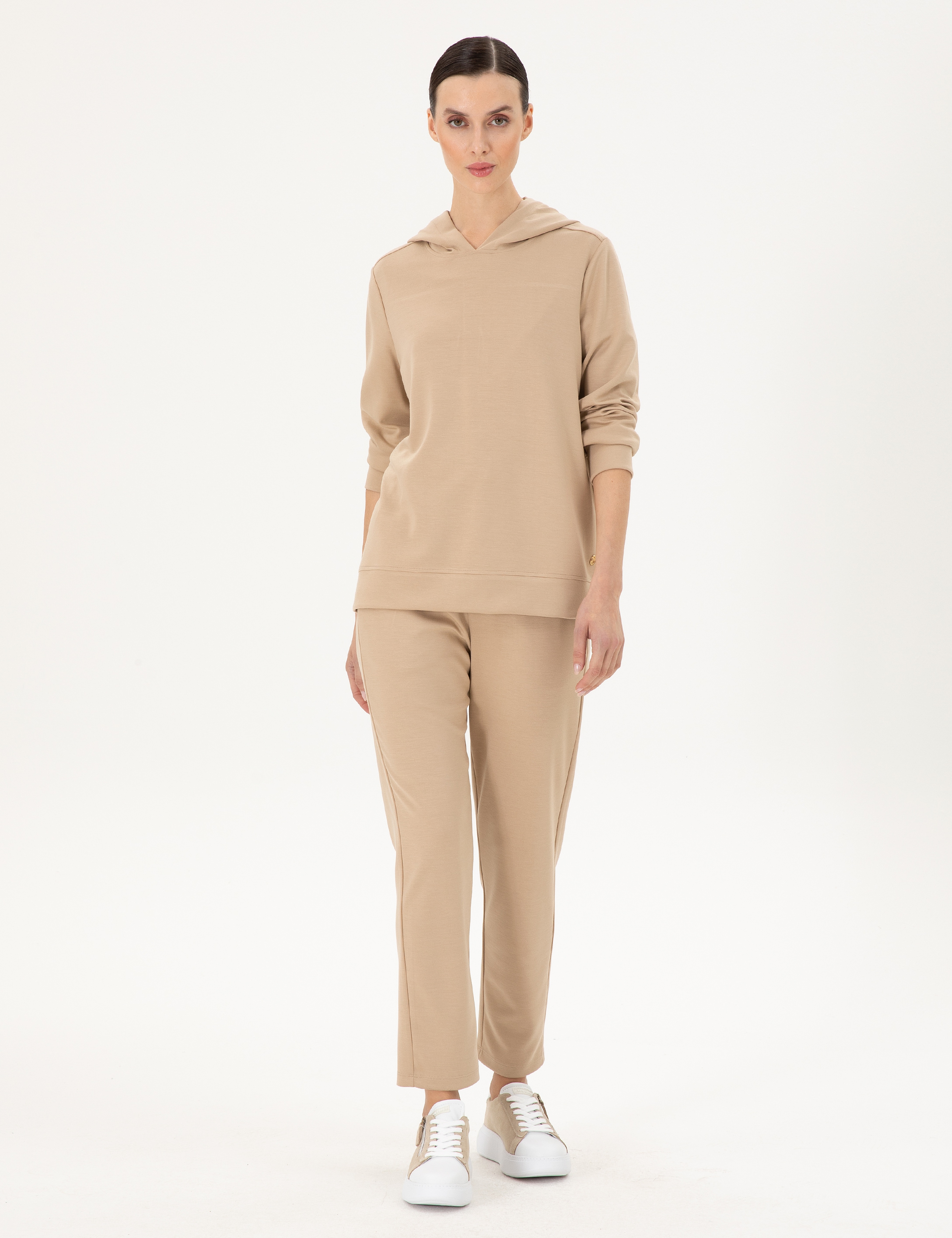 Bej Oversize Modal Kumaş Sweatshirt