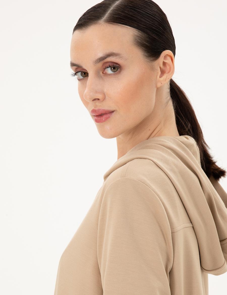 Bej Oversize Modal Kumaş Sweatshirt