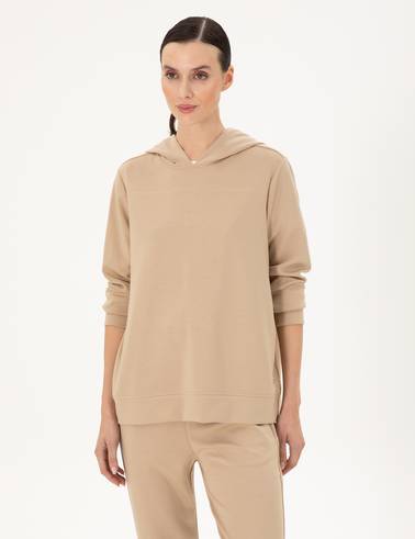Bej Oversize Modal Kumaş Sweatshirt
