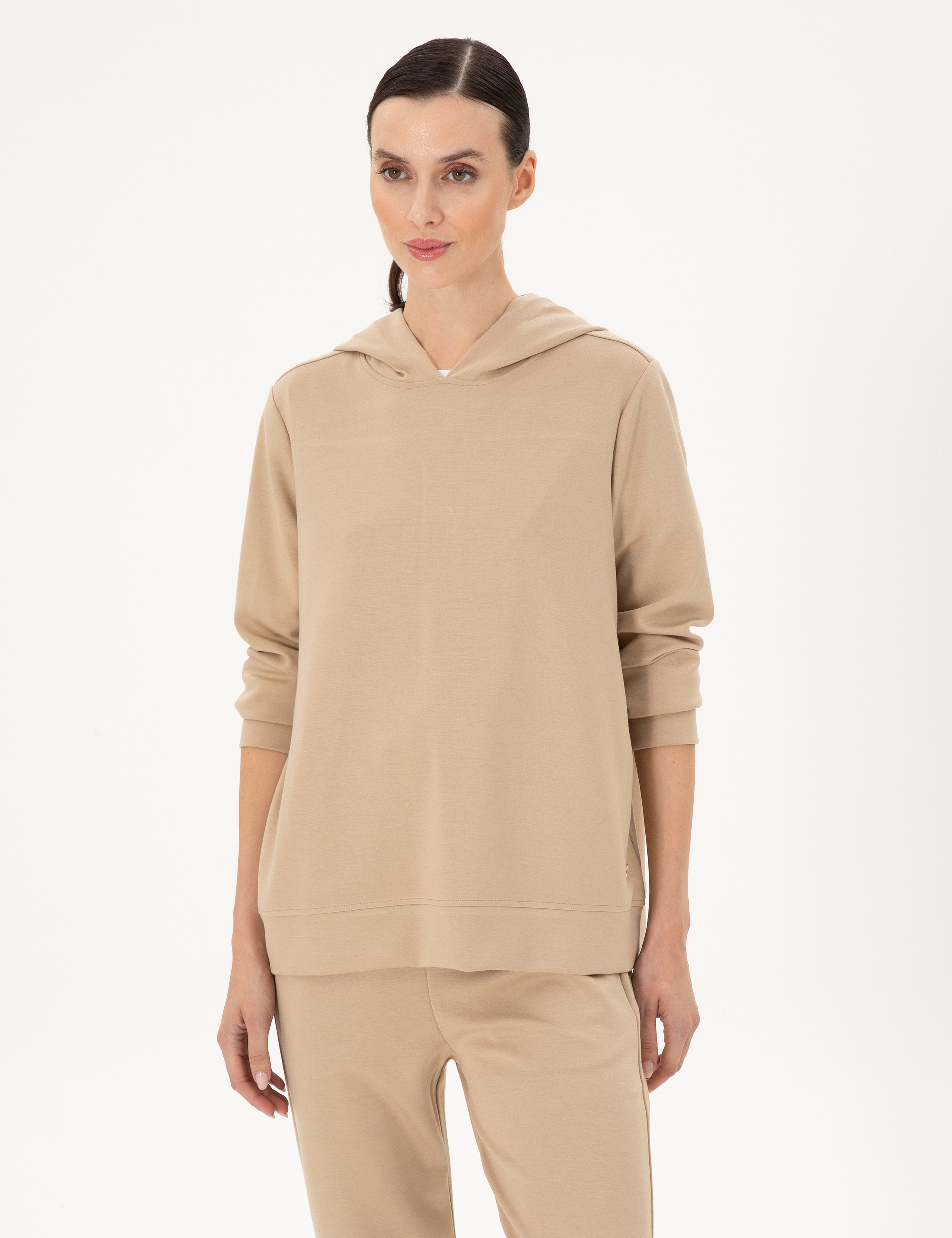 Bej Oversize Modal Kumaş Sweatshirt