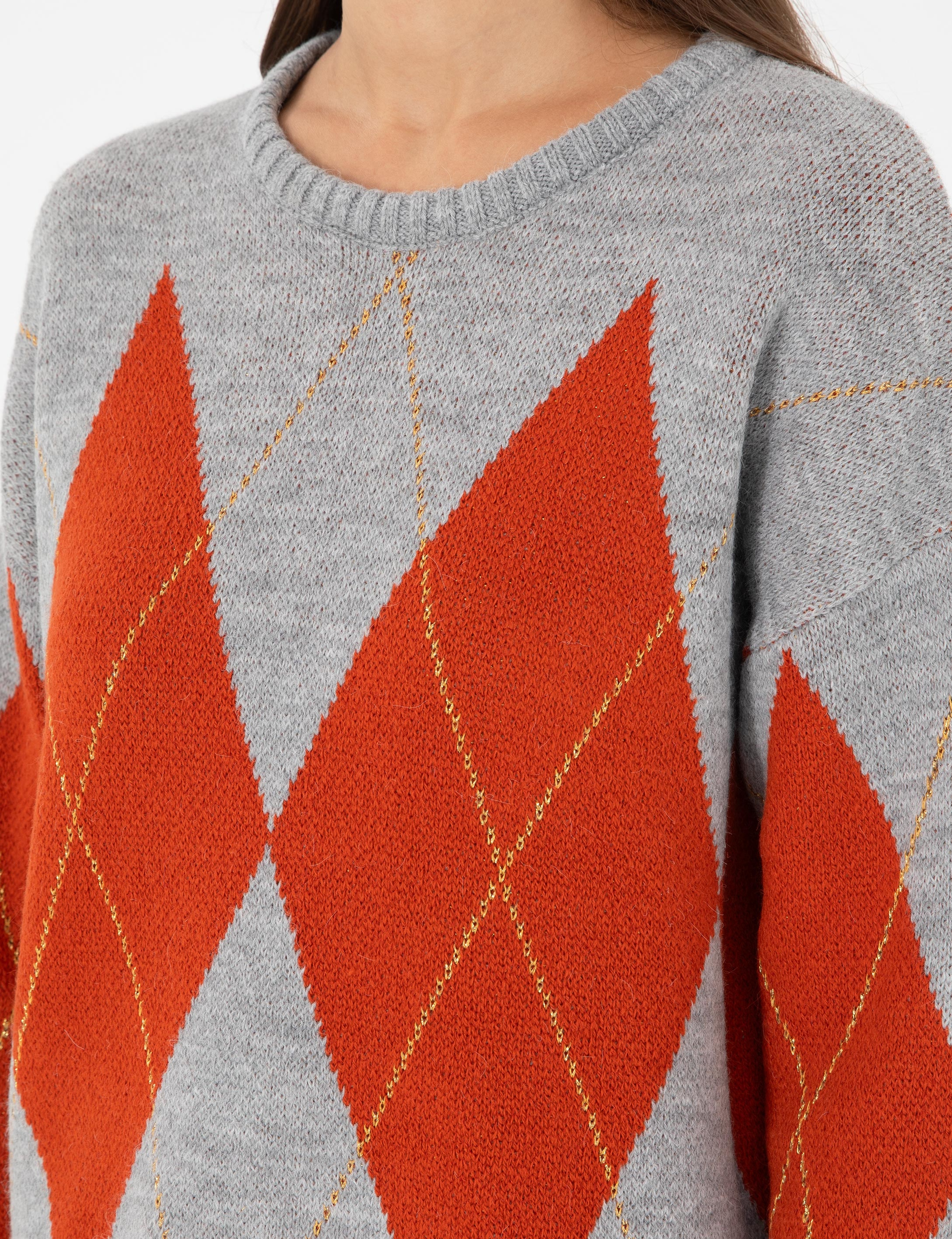 Gri Melanj Comfort Fit Kazak - Image 7