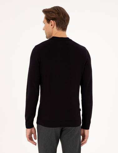 Siyah Slim Fit Çeyrek Yaka Basic Triko Kazak
