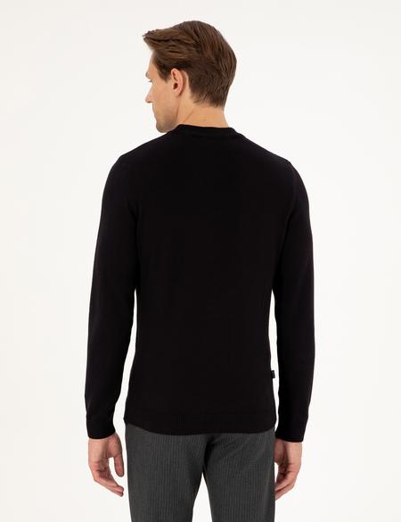 Siyah Slim Fit Çeyrek Yaka Basic Triko Kazak - 50296564009