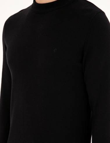 Siyah Slim Fit Çeyrek Yaka Basic Triko Kazak
