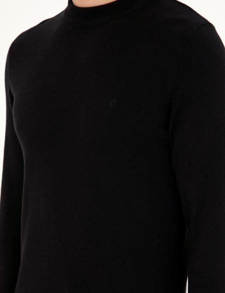 Siyah Slim Fit Çeyrek Yaka Basic Triko Kazak - 50296564009