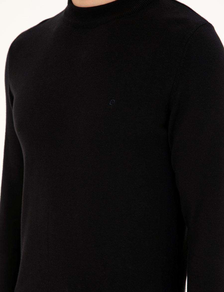 Siyah Slim Fit Çeyrek Yaka Basic Triko Kazak