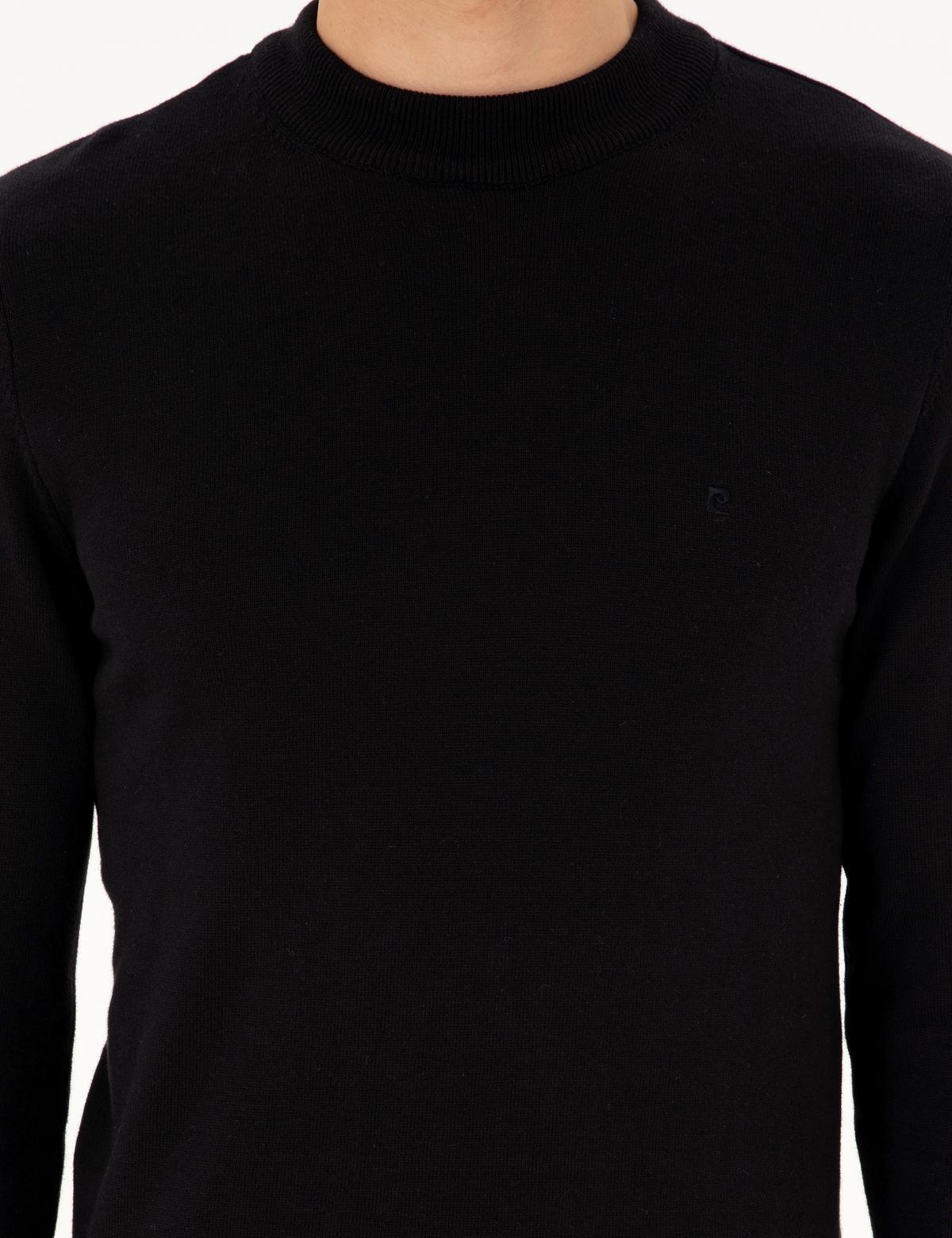 Siyah Slim Fit Çeyrek Yaka Basic Triko Kazak - 50296564009