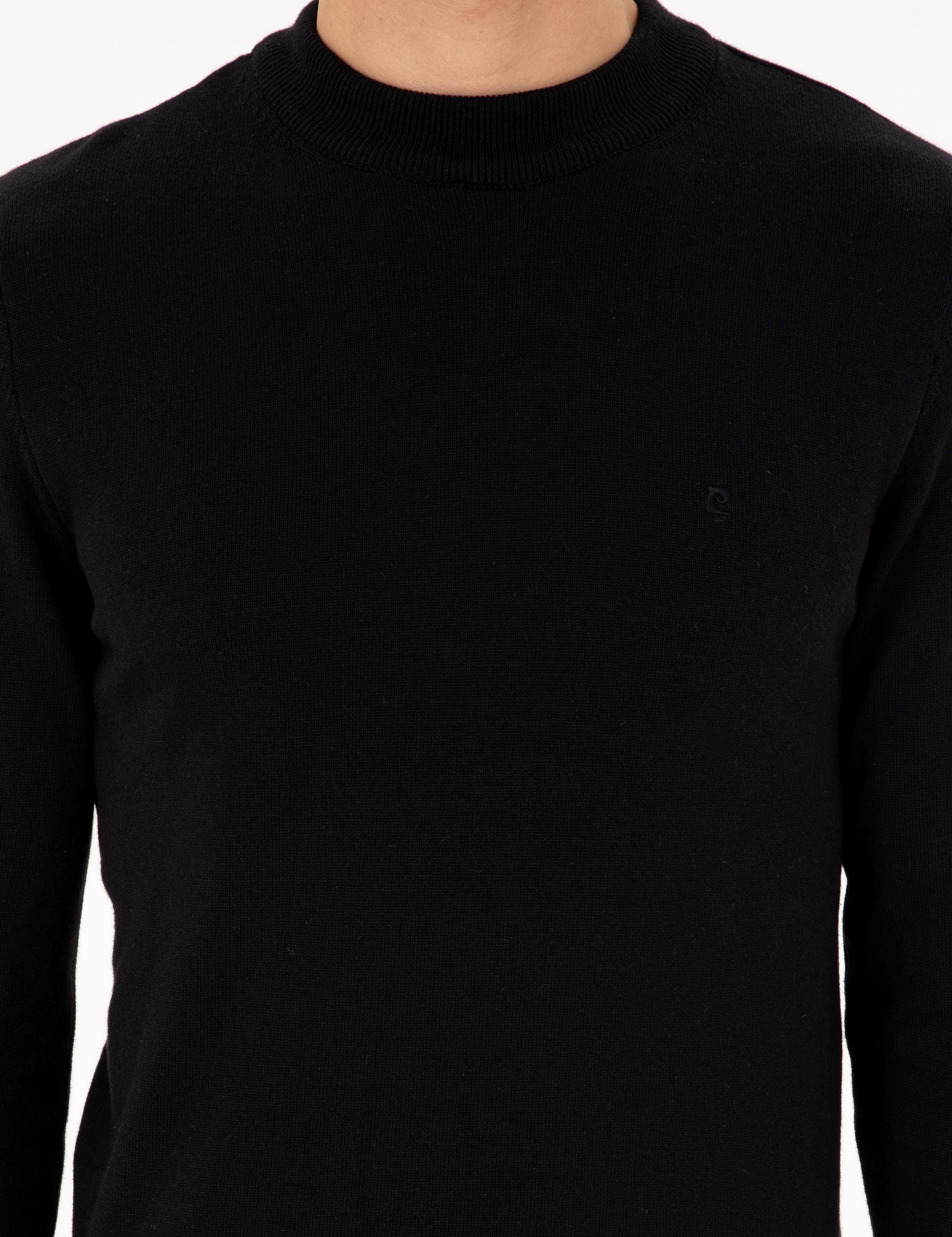 Siyah Slim Fit Çeyrek Yaka Basic Triko Kazak