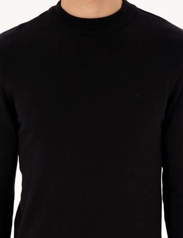 Siyah Slim Fit Çeyrek Yaka Basic Triko Kazak