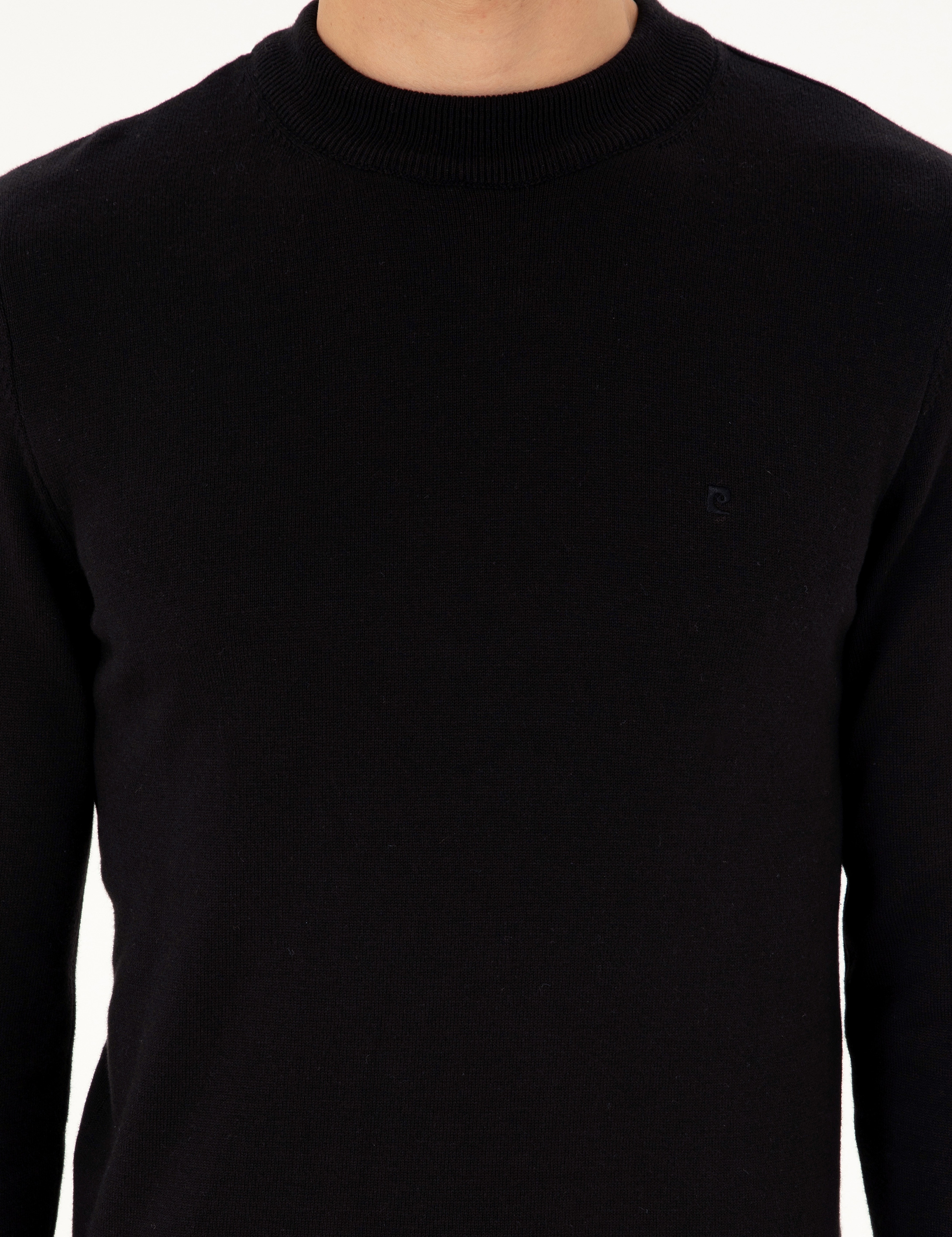 Siyah Slim Fit Çeyrek Yaka Basic Triko Kazak - Image 6