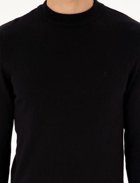 Siyah Slim Fit Çeyrek Yaka Basic Triko Kazak - 50296564009