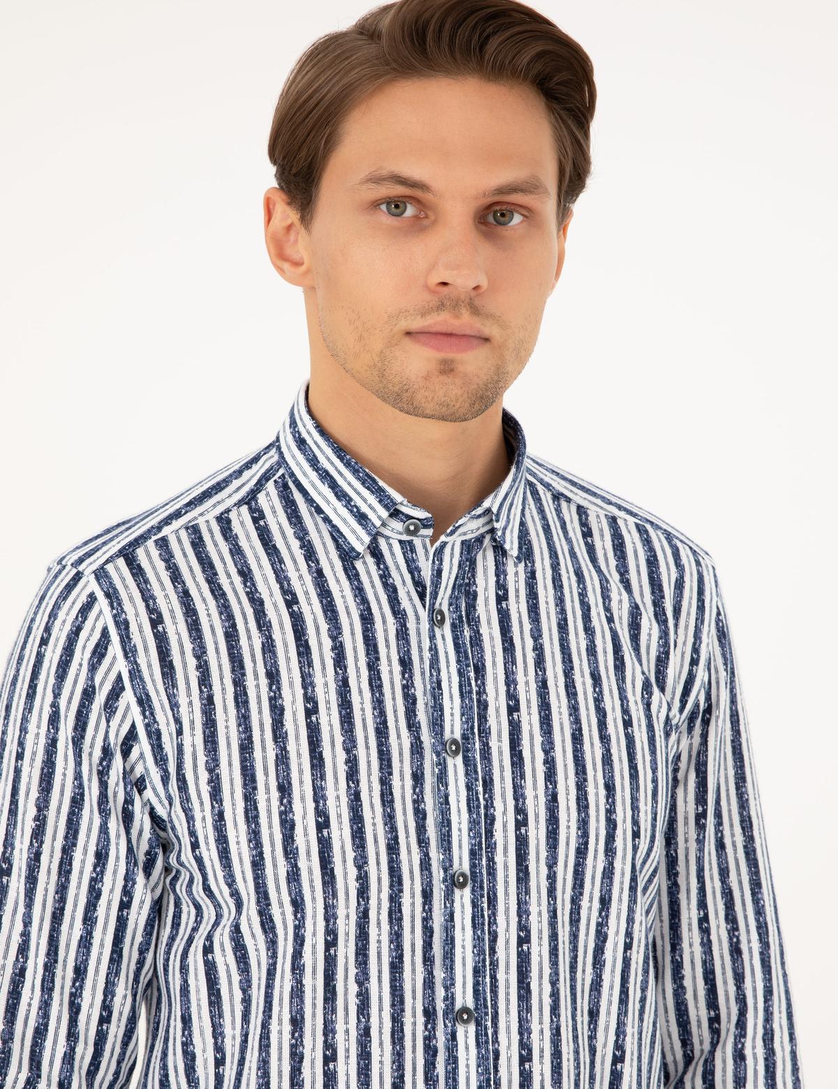 Lacivert Slim Fit Uzun Kollu Gömlek - 50292143005