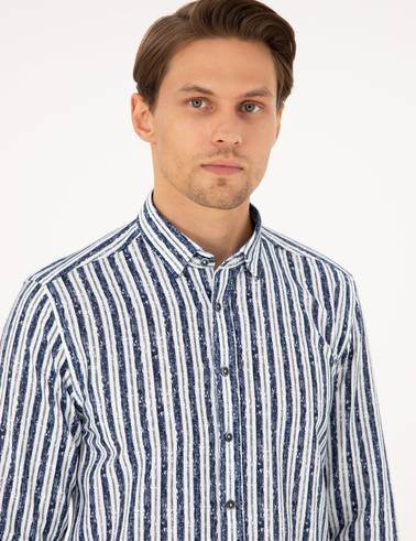 Lacivert Slim Fit Uzun Kollu Gömlek