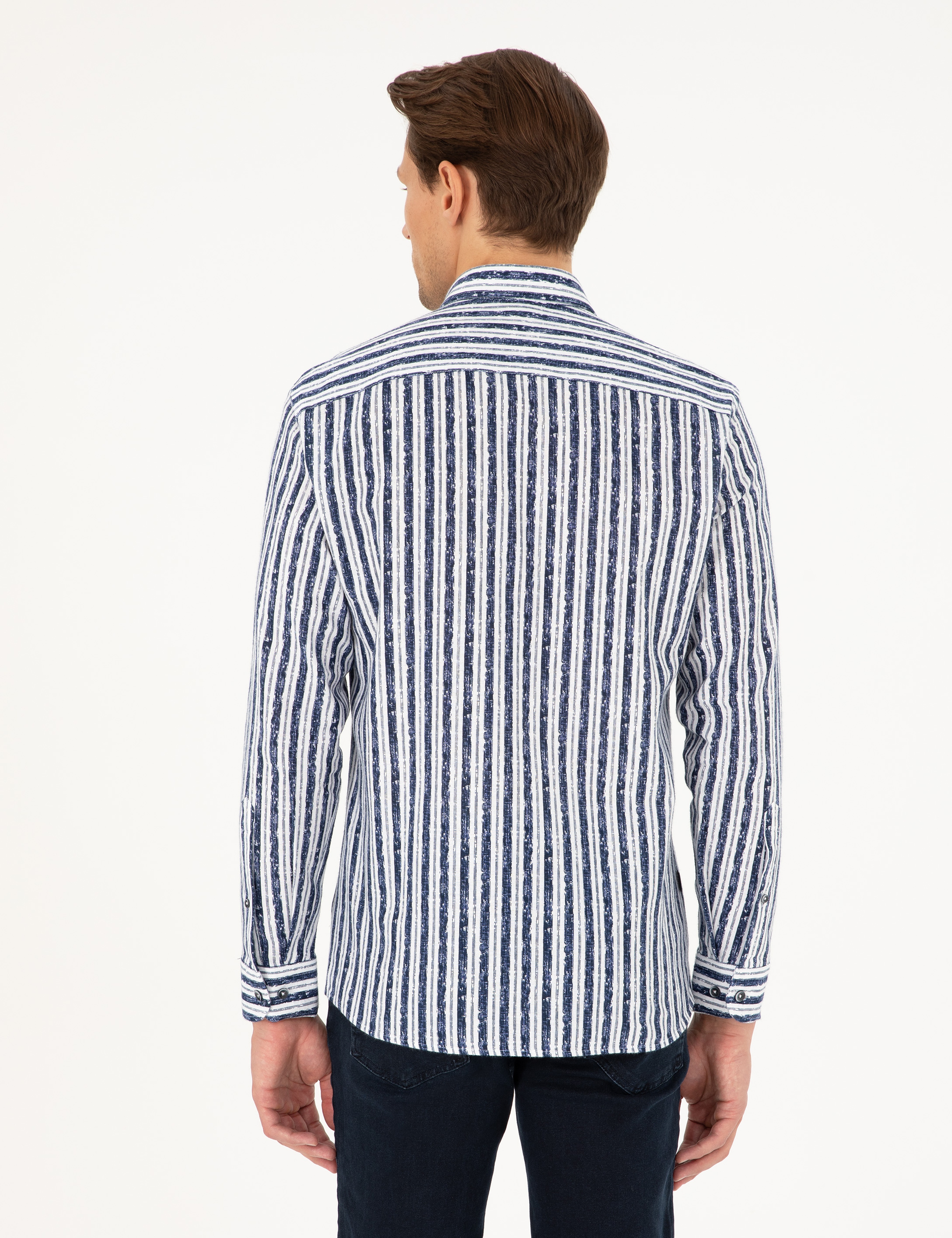 Lacivert Slim Fit Uzun Kollu Gömlek - Image 5