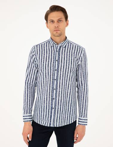 Lacivert Slim Fit Uzun Kollu Gömlek