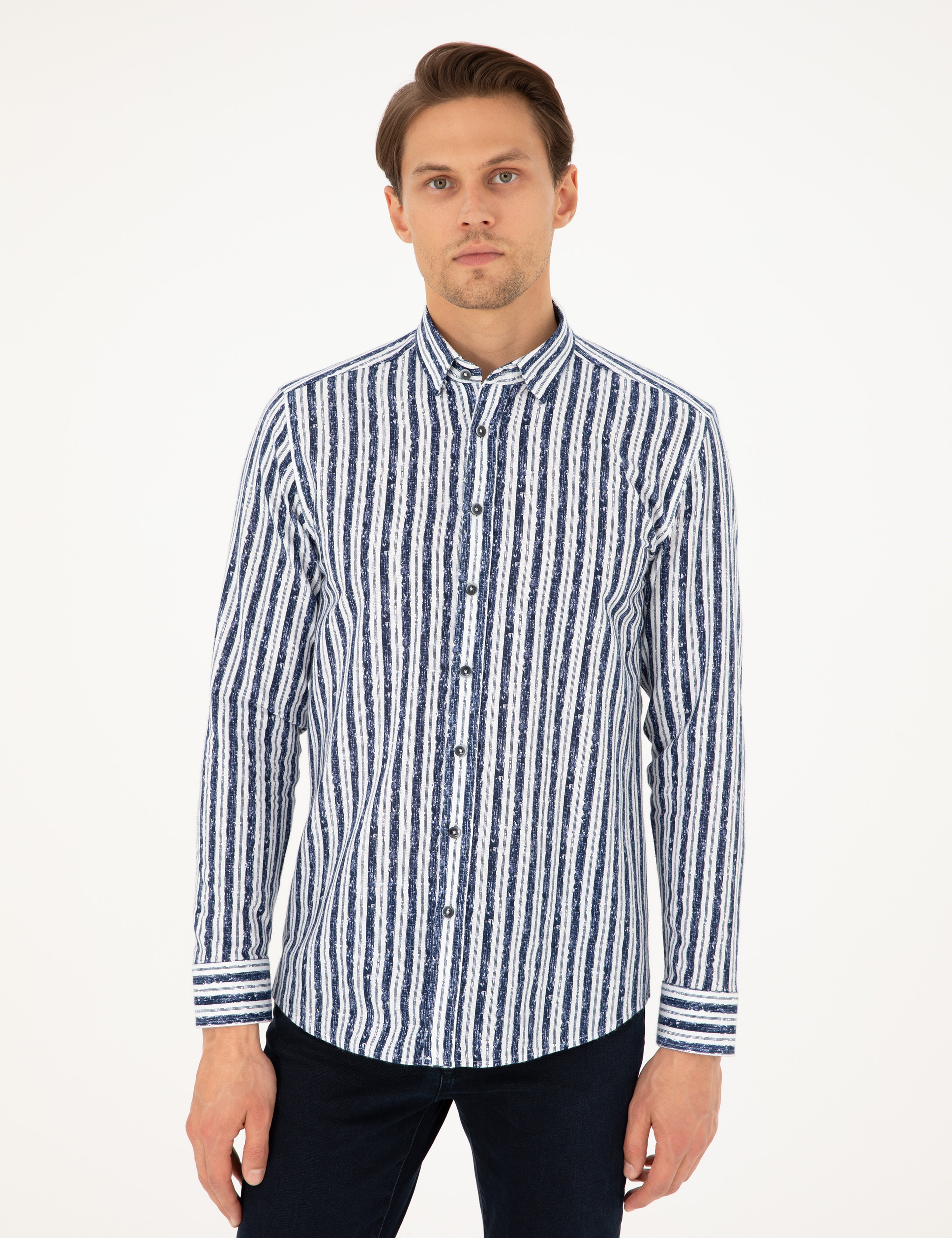 Lacivert Slim Fit Uzun Kollu Gömlek