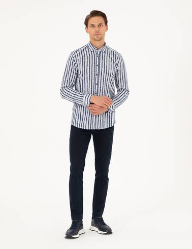 Lacivert Slim Fit Uzun Kollu Gömlek