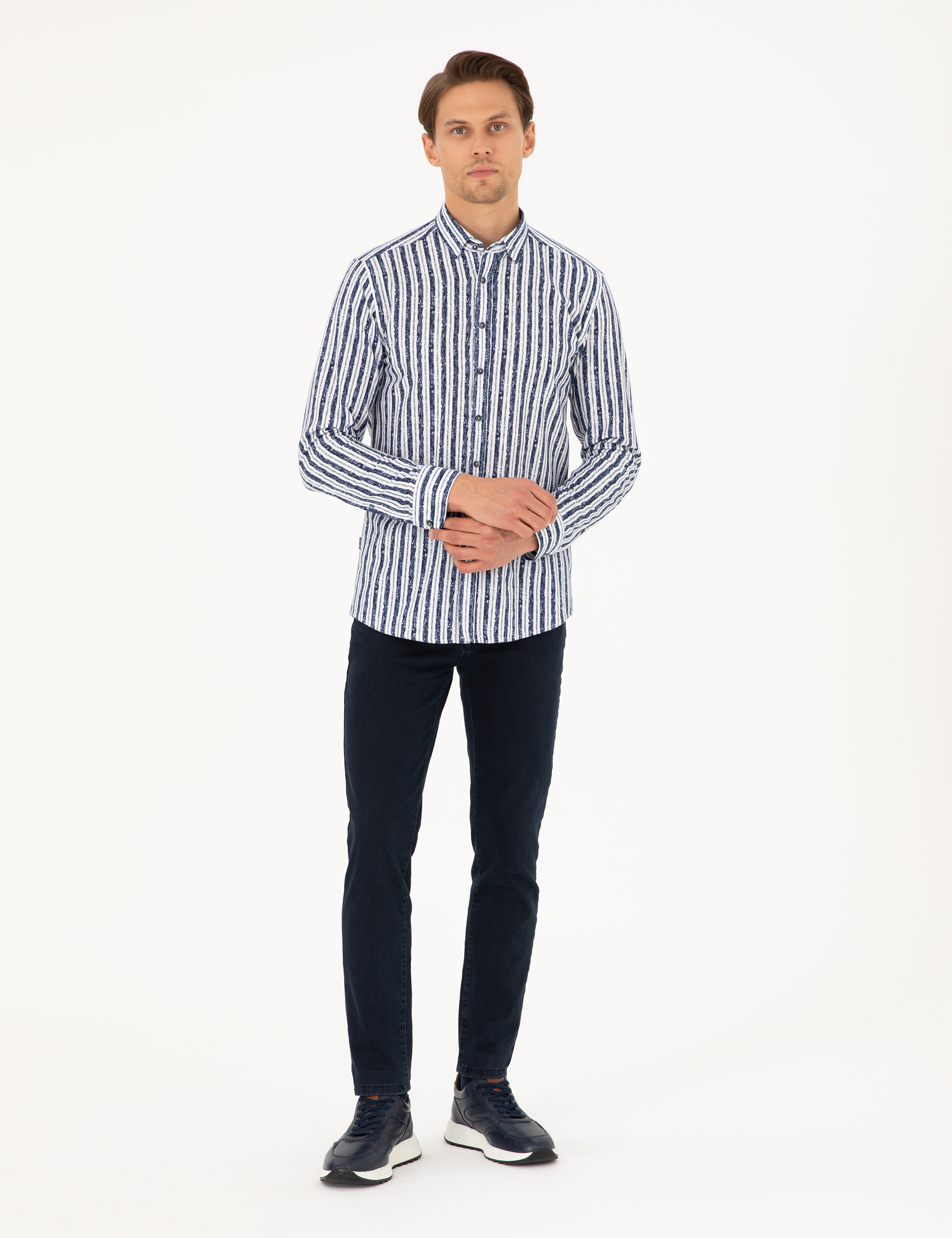 Lacivert Slim Fit Uzun Kollu Gömlek - Image 4