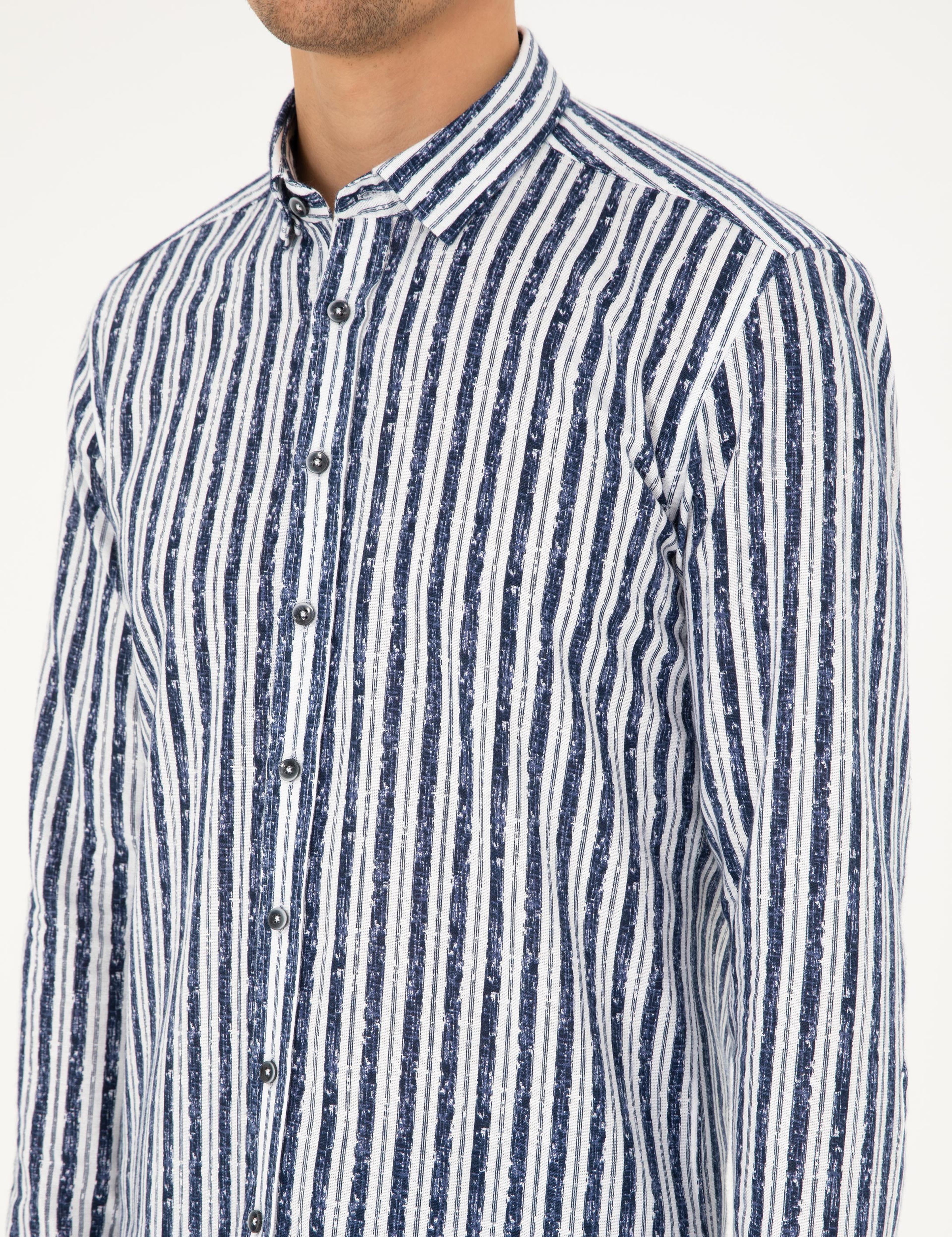 Lacivert Slim Fit Uzun Kollu Gömlek - Image 7