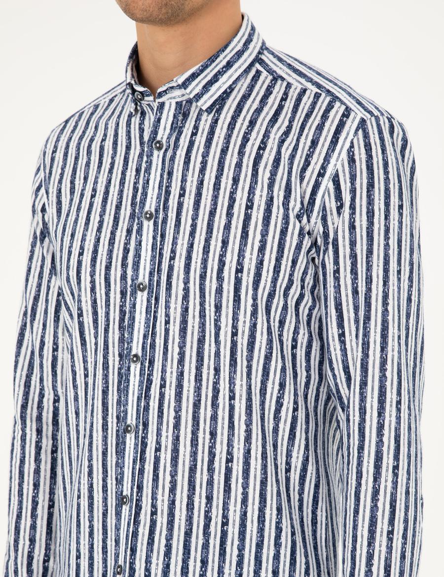 Lacivert Slim Fit Uzun Kollu Gömlek