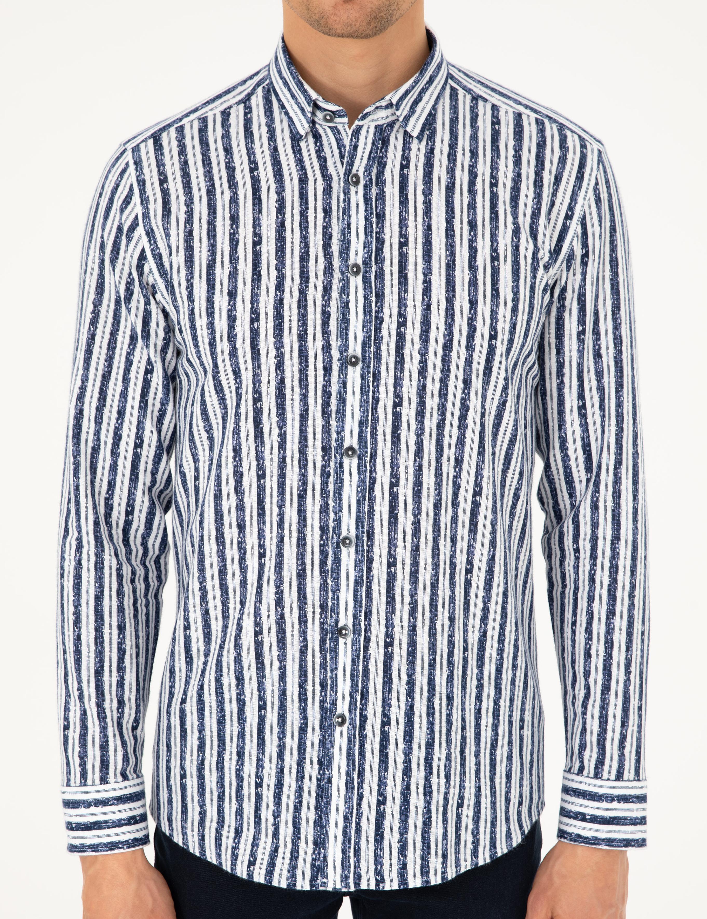 Lacivert Slim Fit Uzun Kollu Gömlek