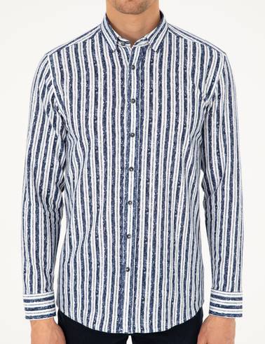Lacivert Slim Fit Uzun Kollu Gömlek