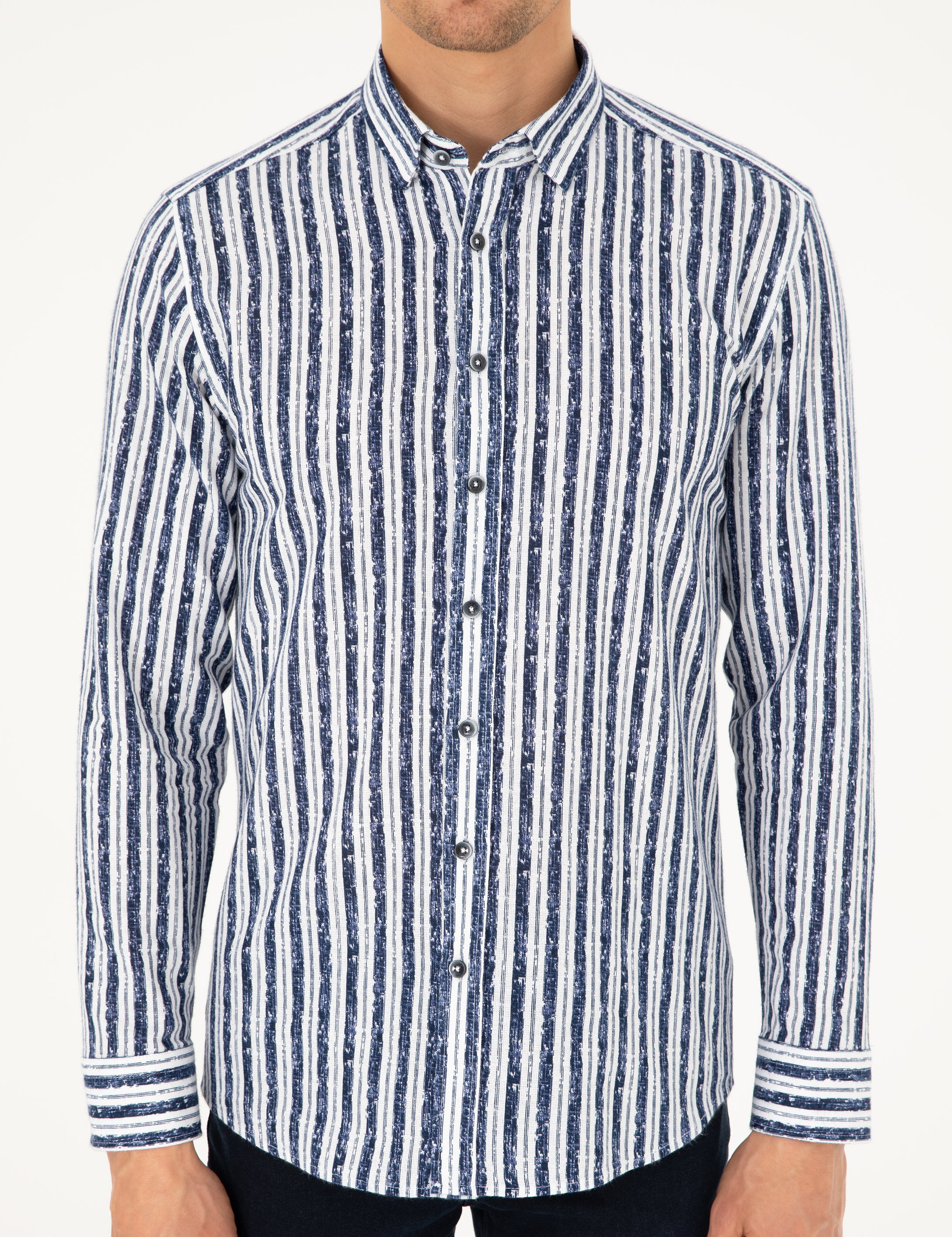 Lacivert Slim Fit Uzun Kollu Gömlek - Image 6