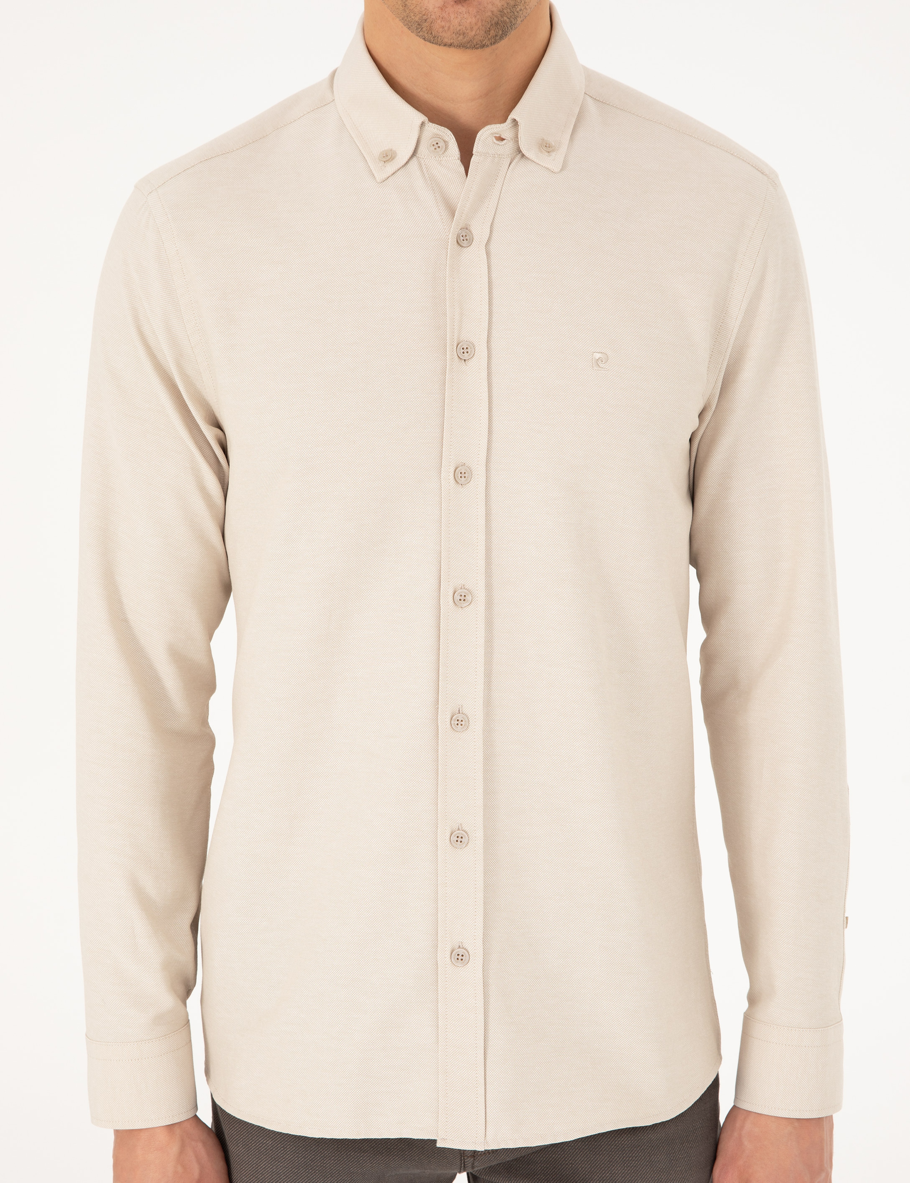 Bej Slim Fit Uzun Kollu Gömlek - Image 6