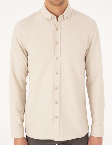 Bej Slim Fit Uzun Kollu Gömlek - 50297998033