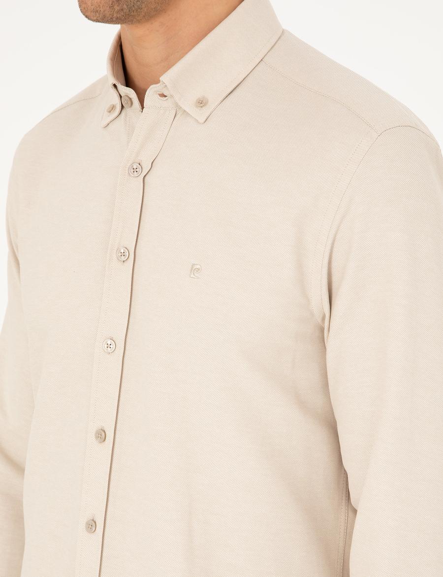 Bej Slim Fit Uzun Kollu Gömlek