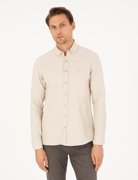 Bej Slim Fit Uzun Kollu Gömlek - 50297998033