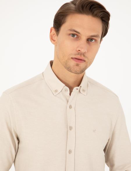 Bej Slim Fit Uzun Kollu Gömlek - 50297998033