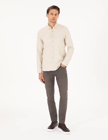 Bej Slim Fit Uzun Kollu Gömlek