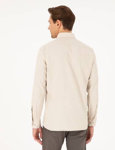 Bej Slim Fit Uzun Kollu Gömlek