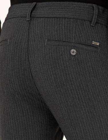 Antrasit Slim Fit Çizgili Kanvas Pantolon