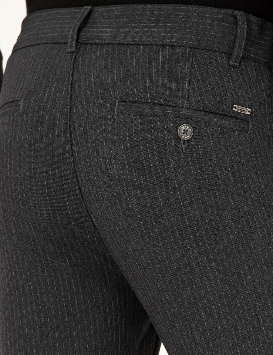 Antrasit Slim Fit Çizgili Kanvas Pantolon