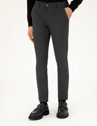 Antrasit Slim Fit Çizgili Kanvas Pantolon