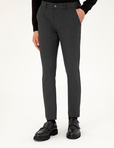 Antrasit Slim Fit Çizgili Kanvas Pantolon - 50299528041