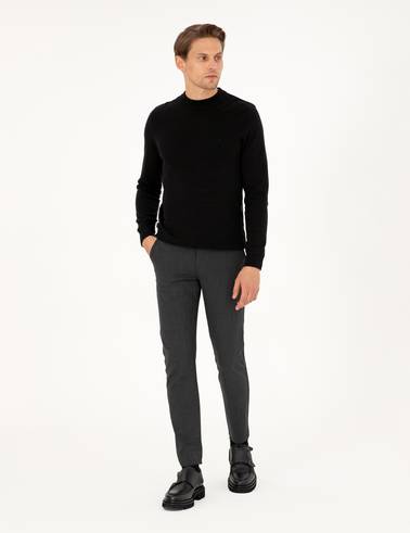 Antrasit Slim Fit Çizgili Kanvas Pantolon